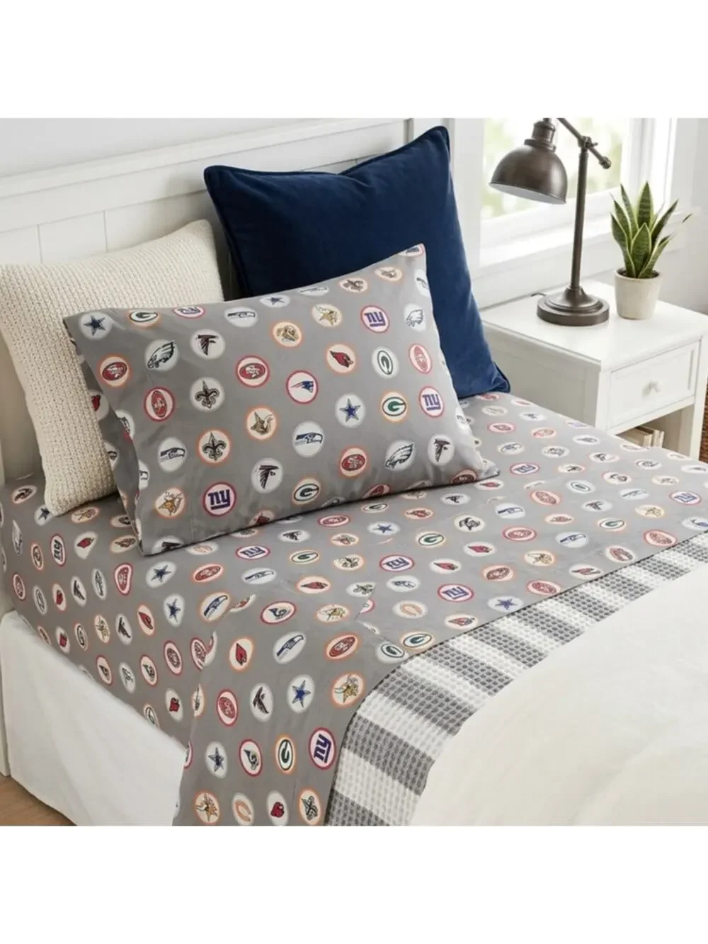 Pottery Barn Teen PB Teen NFL Brights Logo Gray Cotton Bed Sheet Set Twin XL